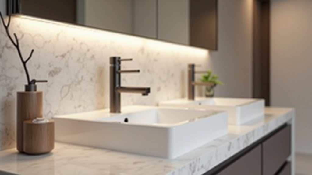 Çağdaş banyo fikstürleri, modern lavabo tasarımı, LED aydınlatma, şık musluk ve aksesuarlar, lüks iç tasarım